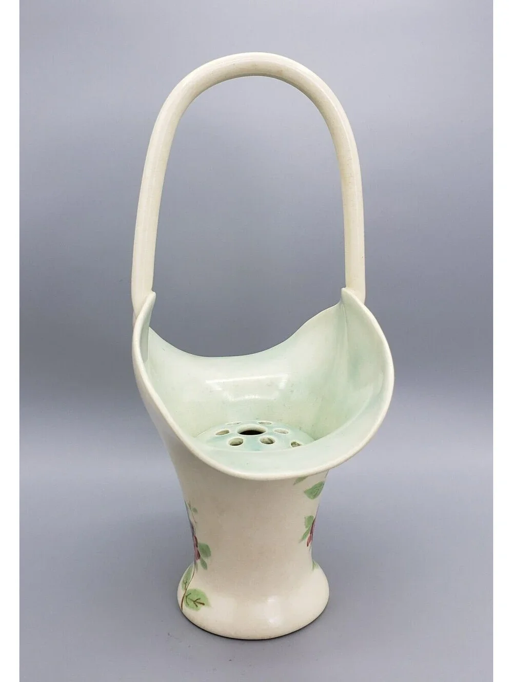 VTG E. Radford Pottery Flower Basket with Frog Hand Painted England Ceramic Vase